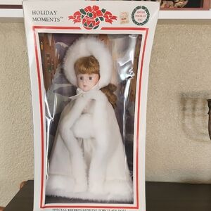 Holiday Moments Special Edition Genuine Porcelain White Christmas Doll 15" Vtg.